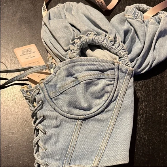 House of CB Light Blue Denim Lace-Up Bustier Top - Picture 6 of 6